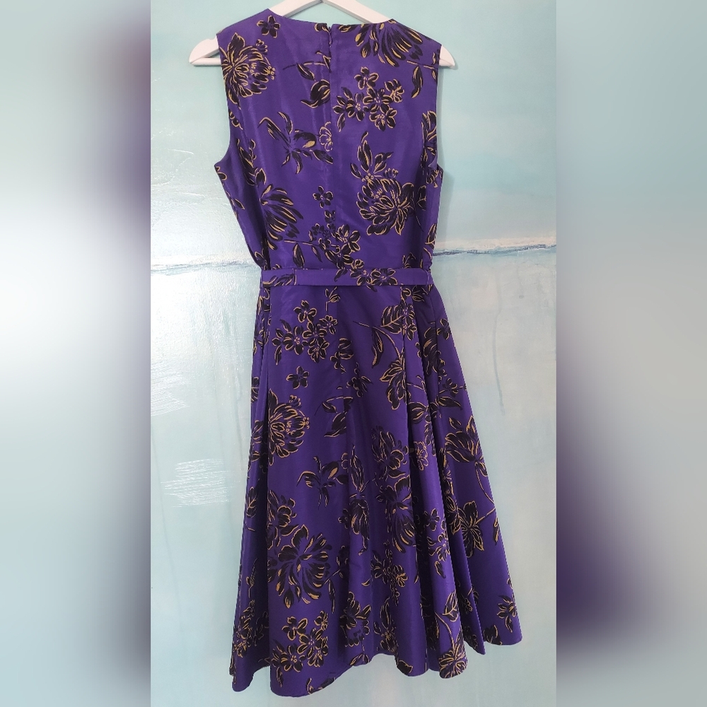 □$1,200 OSCAR DE LA RENTA NEW BEAUTIFUL PURPLE FLORAL MIDI DRESS US 12 L - Picture 3 of 10
